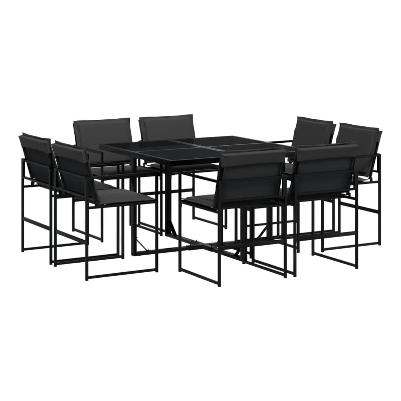 vidaXL 9 Piece Patio Dining Set with Cushions Black Textilene