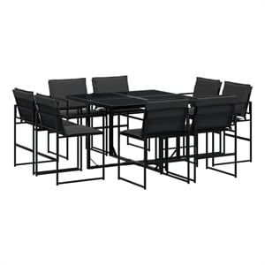 vidaXL 9 Piece Patio Dining Set with Cushions Black Textilene