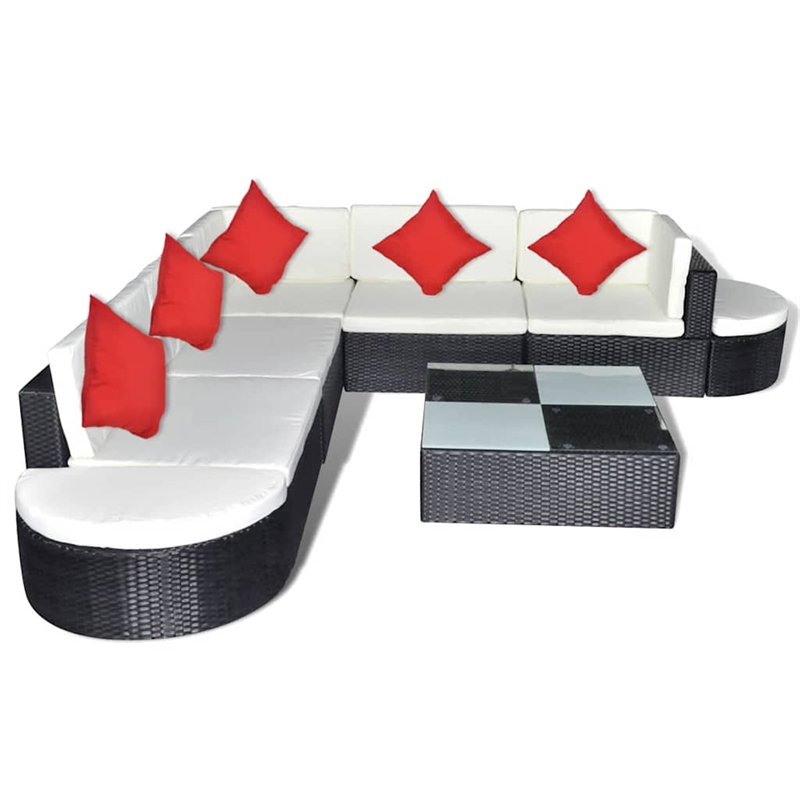 vidaXL 8 Piece Patio Lounge Set with Cushions Poly Rattan Black