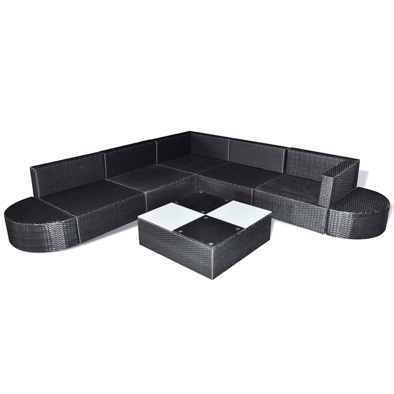 vidaXL 8 Piece Patio Lounge Set with Cushions Poly Rattan Black