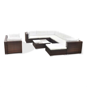 vidaXL 10 Piece Patio Lounge Set with Cushions Poly Rattan Brown
