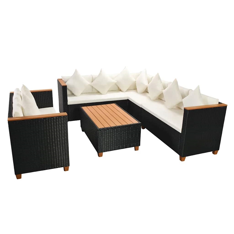 vidaXL 5 Piece Patio Lounge Set with Cushions Poly Rattan Black
