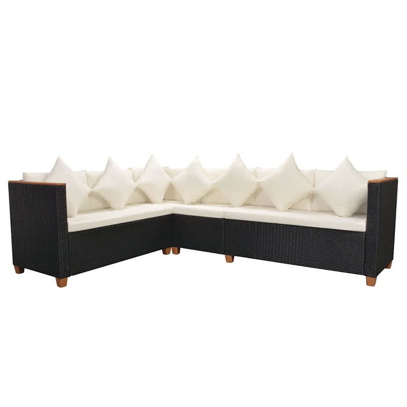vidaXL 5 Piece Patio Lounge Set with Cushions Poly Rattan Black