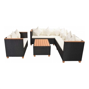 vidaXL 5 Piece Patio Lounge Set with Cushions Poly Rattan Black