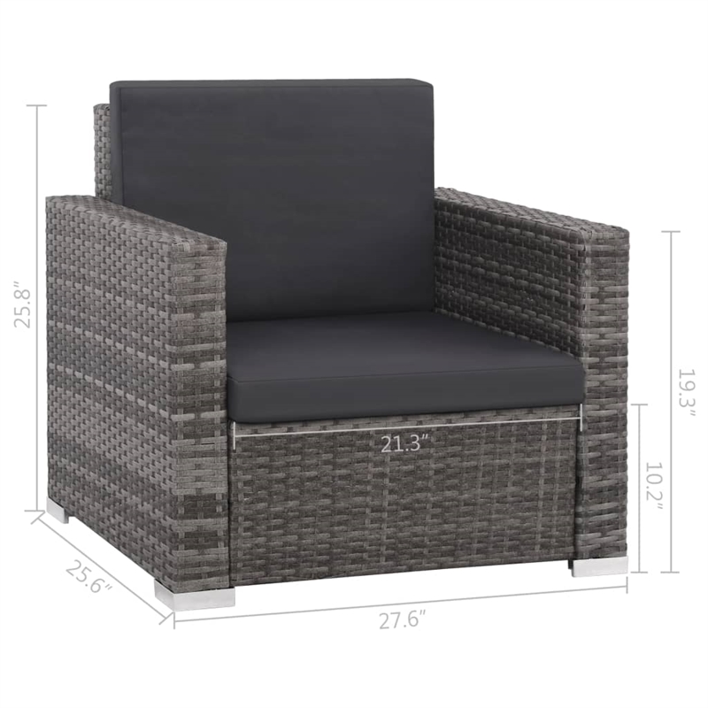 vidaXL 12 Piece Patio Lounge Set with Cushions Poly Rattan Gray