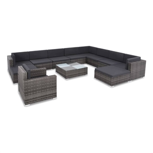 vidaXL 12 Piece Patio Lounge Set with Cushions Poly Rattan Gray