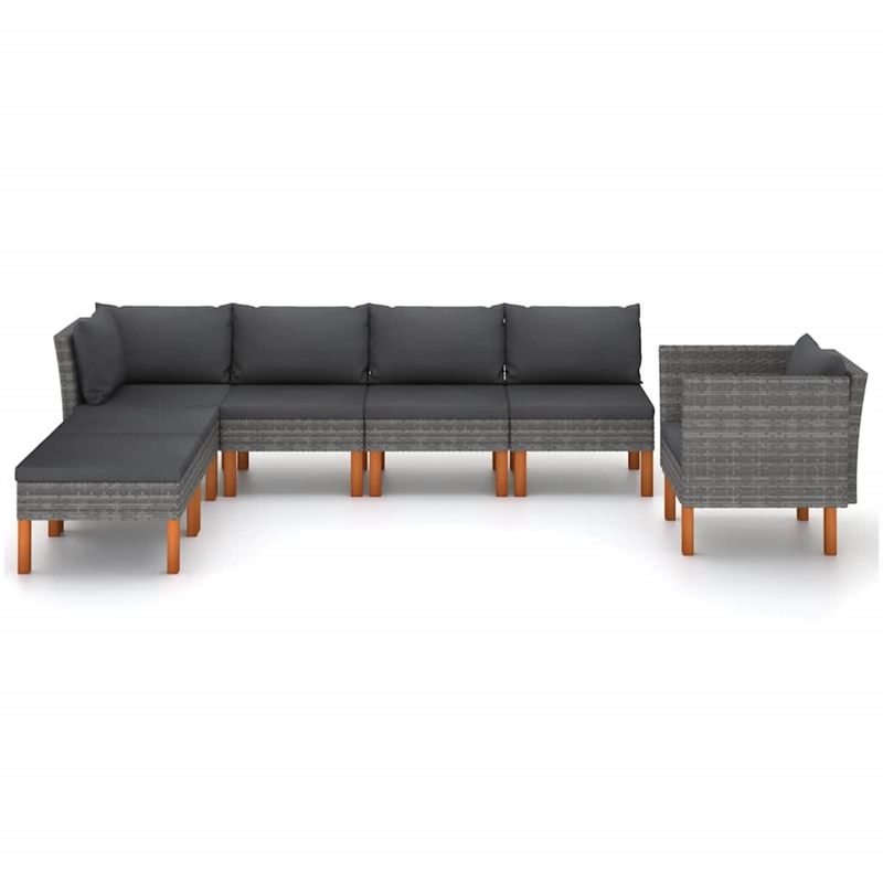 vidaXL 7 Piece Patio Lounge Set Poly Rattan and Eucalyptus Wood Gray