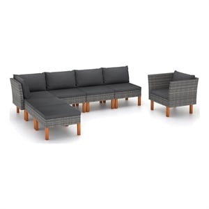 vidaXL 7 Piece Patio Lounge Set Poly Rattan and Eucalyptus Wood Gray