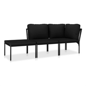 vidaXL 3 Piece Patio Lounge Set with Cushions Black PVC