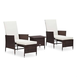vidaXL 3 Piece Patio Lounge Set with Cushions Poly Rattan Brown