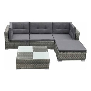 vidaXL 5 Piece Patio Lounge Set with Cushions Poly Rattan Gray