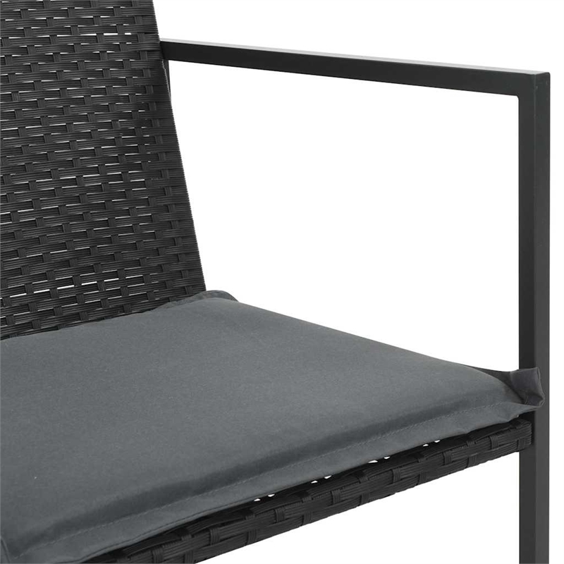 vidaXL 7 Piece Patio Dining Set with Cushions Poly Rattan Black