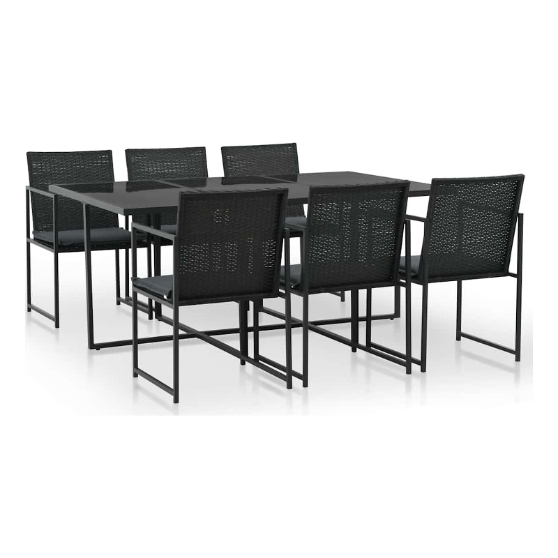 vidaXL 7 Piece Patio Dining Set with Cushions Poly Rattan Black