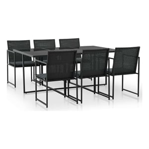 vidaXL 7 Piece Patio Dining Set with Cushions Poly Rattan Black