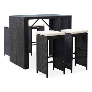 vidaXL 5 Piece Patio Bar Set Poly Rattan and Glass Black