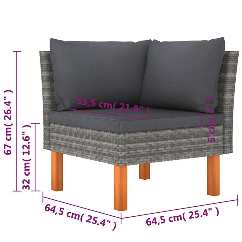 vidaXL 9 Piece Patio Lounge Set with Cushions Poly Rattan Gray