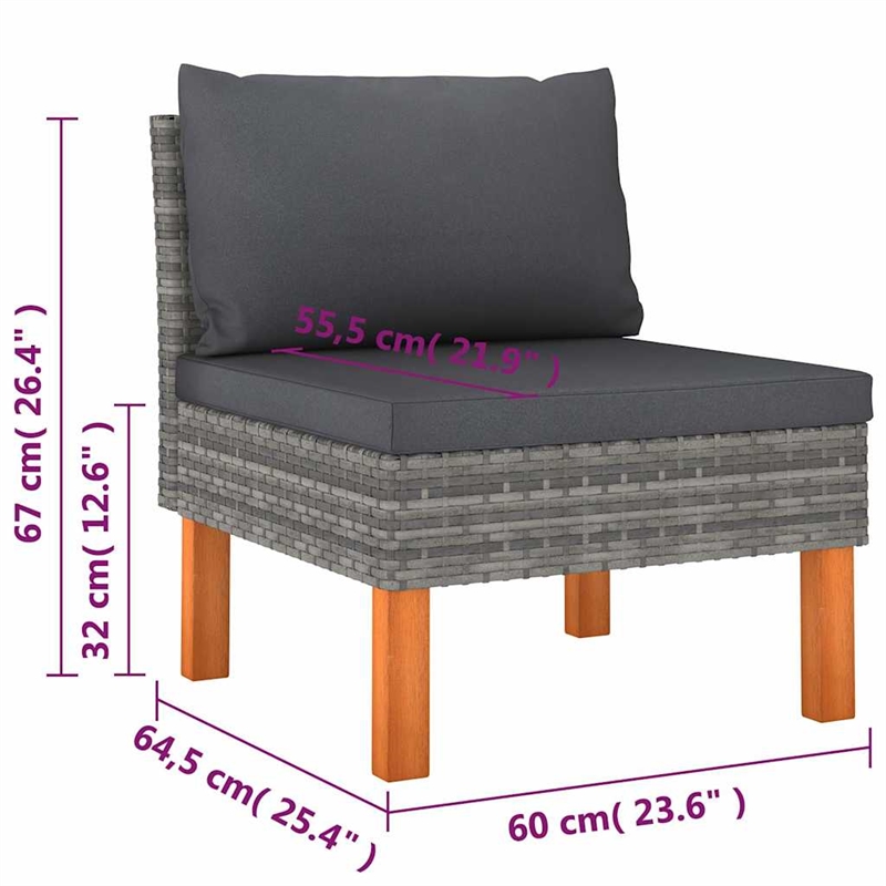 vidaXL 9 Piece Patio Lounge Set with Cushions Poly Rattan Gray