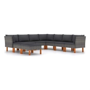 vidaXL 9 Piece Patio Lounge Set with Cushions Poly Rattan Gray