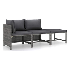 vidaXL 3 Piece Patio Lounge Set with Cushions Poly Rattan Gray