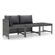 vidaXL 3 Piece Patio Lounge Set with Cushions Poly Rattan Gray