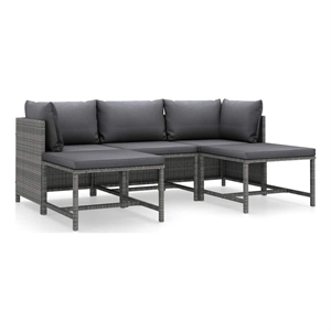 vidaXL 5 Piece Patio Lounge Set with Cushions Poly Rattan Gray