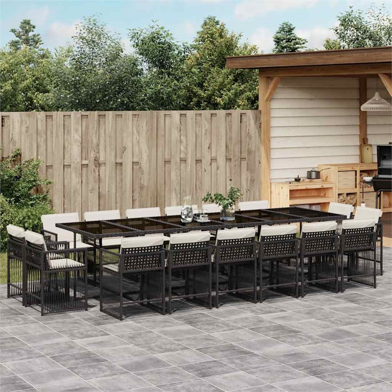 vidaXL Garden Dining Set Black PE Rattan Large Adjustable Armrests