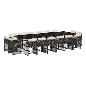vidaXL Garden Dining Set Black PE Rattan Large Adjustable Armrests