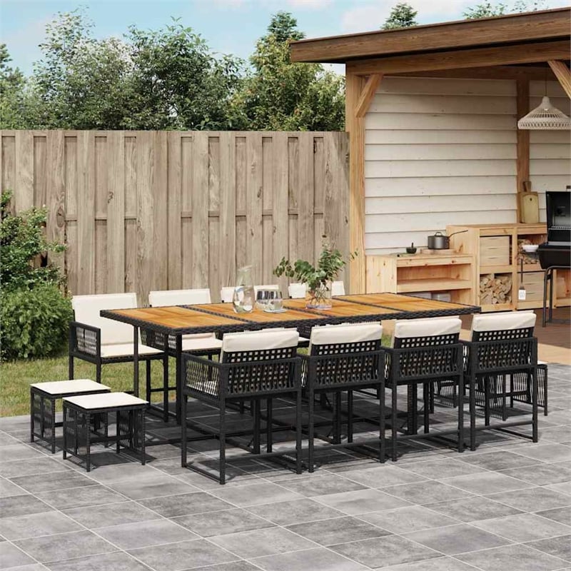 vidaXL Garden Dining Set Black PE rattan 12-seater Foldable