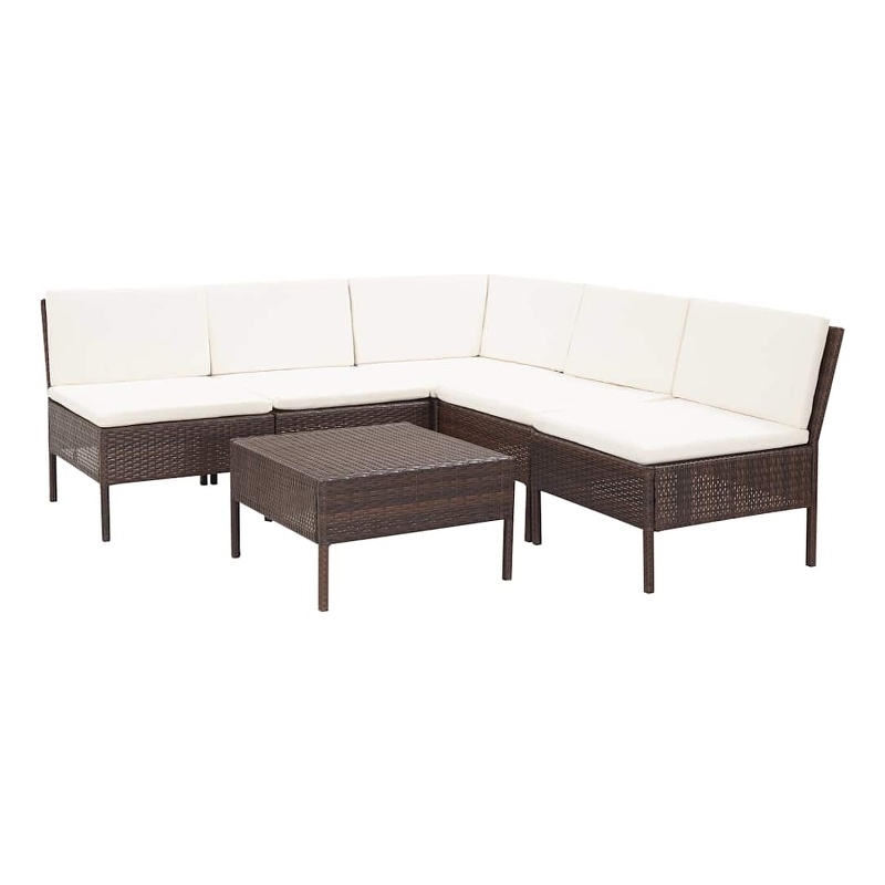 vidaXL 6 Piece Patio Lounge Set with Cushions Poly Rattan Brown