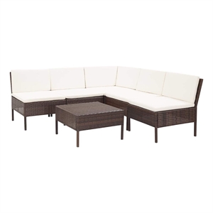 vidaXL 6 Piece Patio Lounge Set with Cushions Poly Rattan Brown