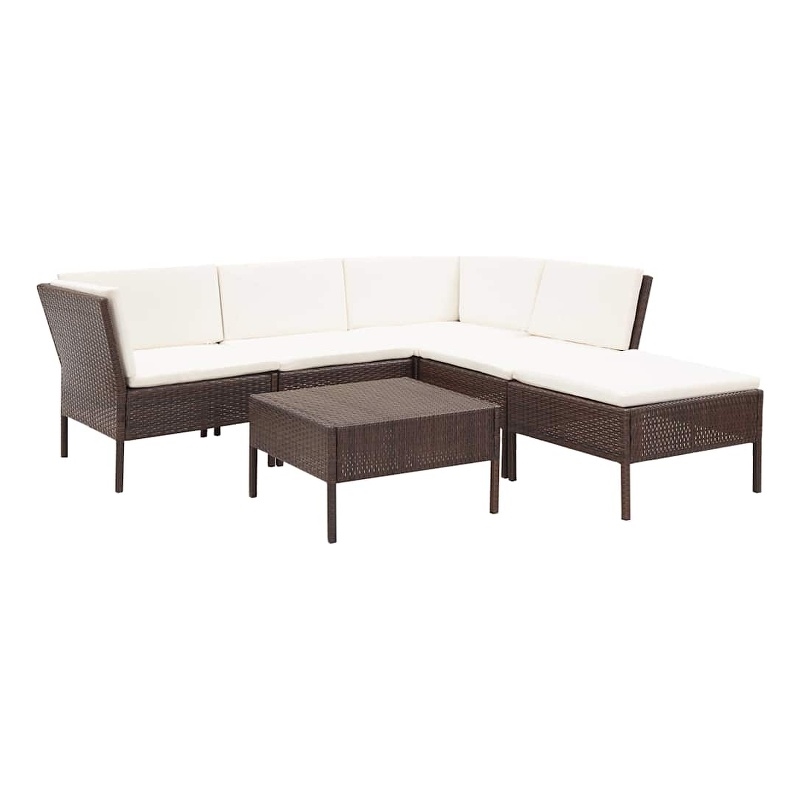 vidaXL 6 Piece Patio Lounge Set with Cushions Poly Rattan Brown