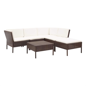 vidaXL 6 Piece Patio Lounge Set with Cushions Poly Rattan Brown