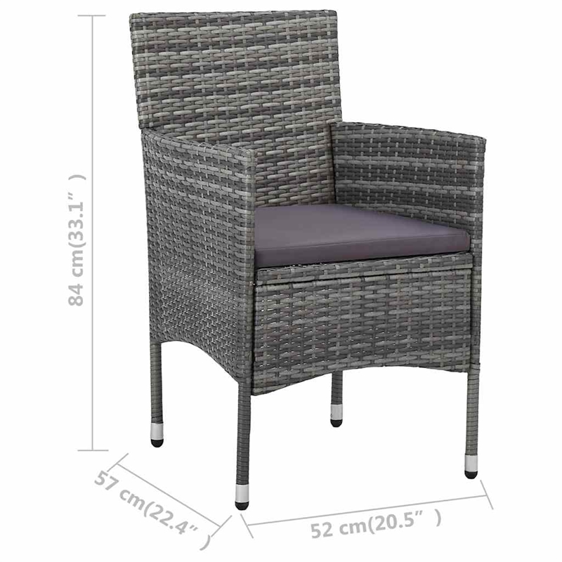 vidaXL 3 Piece Patio Bistro Set Poly Rattan and Tempered Glass Gray
