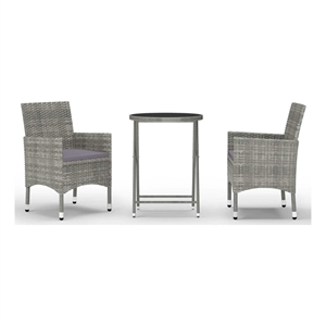vidaXL 3 Piece Patio Bistro Set Poly Rattan and Tempered Glass Gray