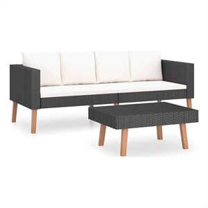 vidaXL 2 Piece Patio Lounge Set with Cushions Poly Rattan Black