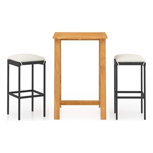 vidaXL 3 Piece Patio Bar Set with Cushions Black