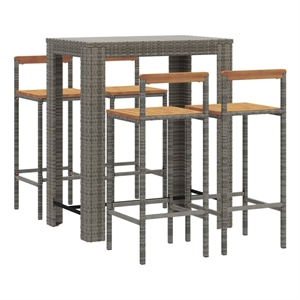 vidaXL 5 Piece Patio Bar Set Gray Poly Rattan&Solid Wood Acacia