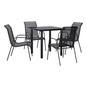 vidaXL 5 Piece Patio Dining Set Black Steel and Textilene