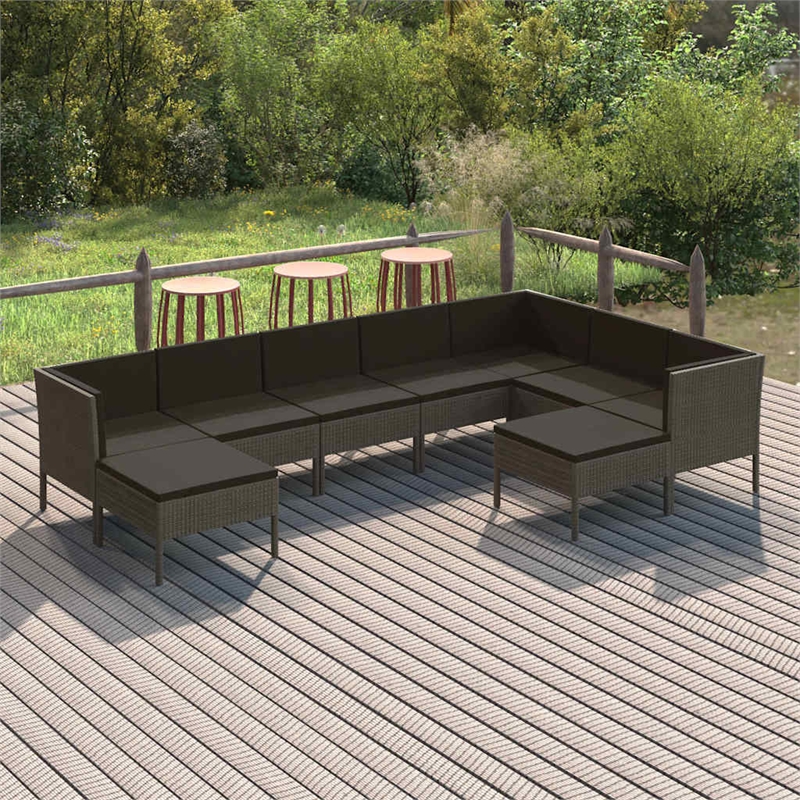 vidaXL 9 Piece Patio Lounge Set with Cushions Poly Rattan Gray