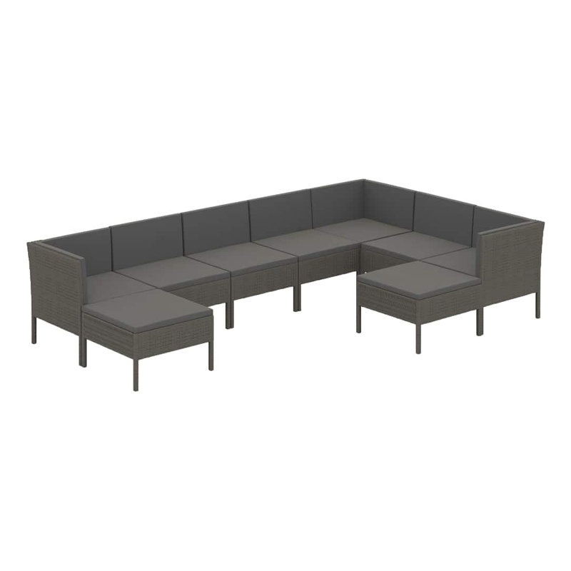 vidaXL 9 Piece Patio Lounge Set with Cushions Poly Rattan Gray