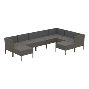 vidaXL 9 Piece Patio Lounge Set with Cushions Poly Rattan Gray