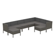 vidaXL 9 Piece Patio Lounge Set with Cushions Poly Rattan Gray