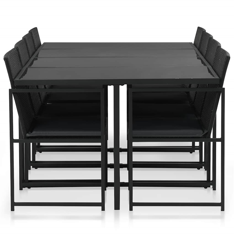 vidaXL 9 Piece Patio Dining Set with Cushions Poly Rattan Black
