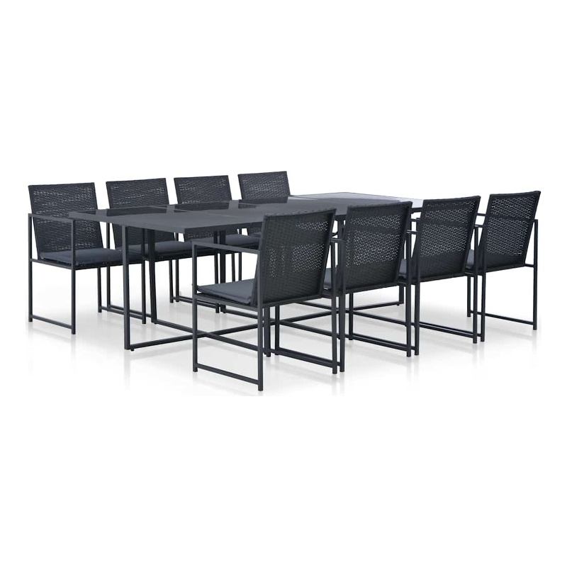 vidaXL 9 Piece Patio Dining Set with Cushions Poly Rattan Black