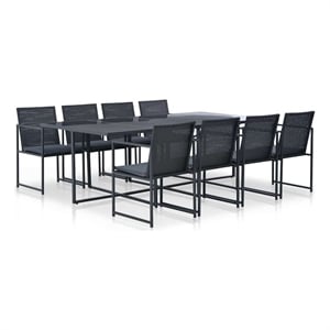 vidaXL 9 Piece Patio Dining Set with Cushions Poly Rattan Black