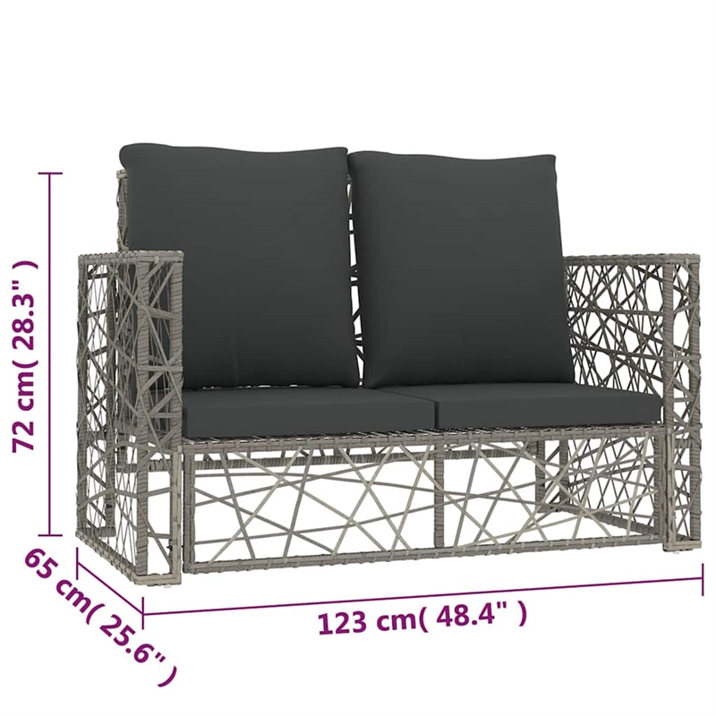 vidaXL 2 Piece Patio Lounge Set with Cushions Poly Rattan Gray