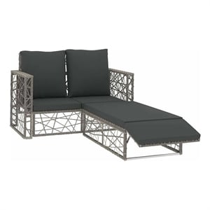vidaXL 2 Piece Patio Lounge Set with Cushions Poly Rattan Gray