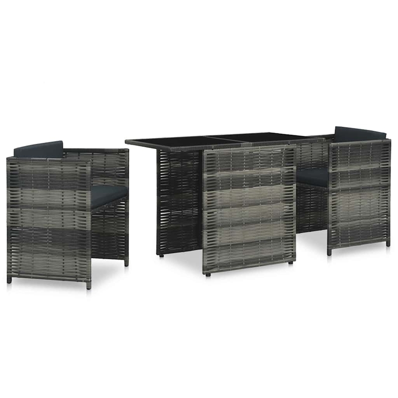 vidaXL 3 Piece Bistro Set with Cushions Poly Rattan Gray