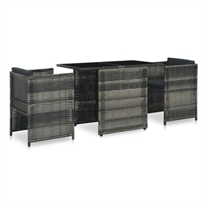 vidaXL 3 Piece Bistro Set with Cushions Poly Rattan Gray