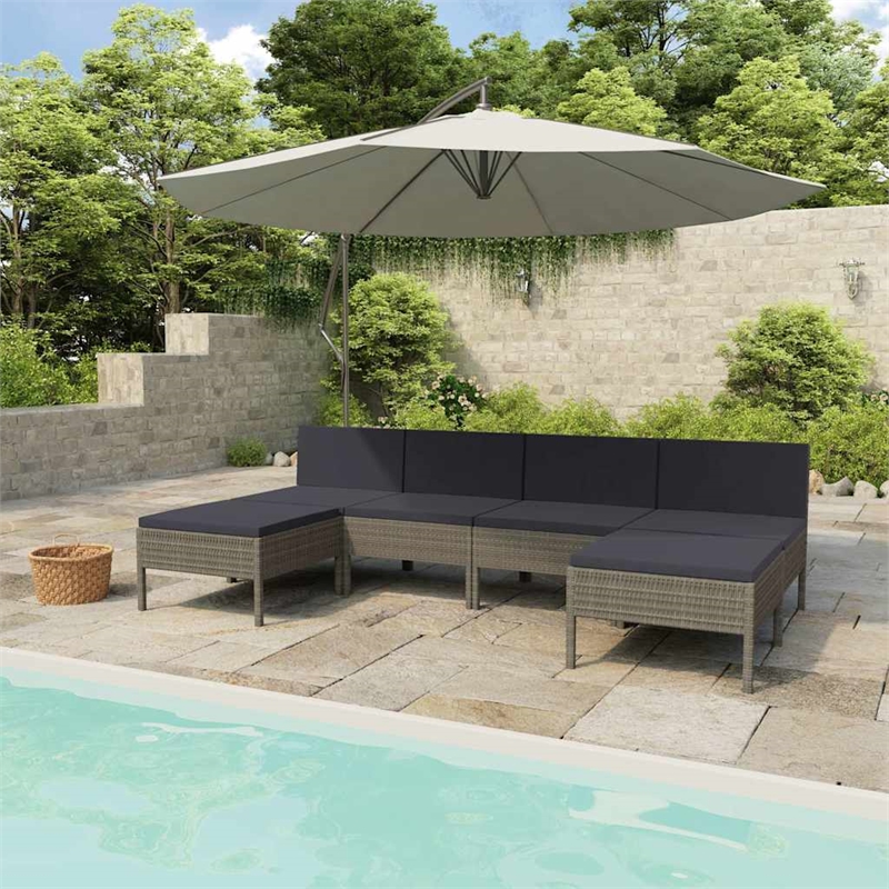 vidaXL 6 Piece Patio Lounge Set with Cushions Poly Rattan Gray